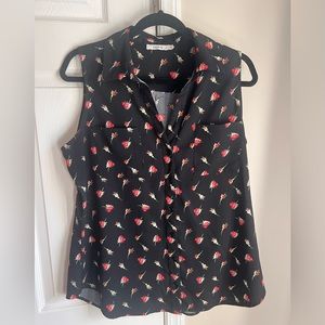 Collared Tank Top With Flowers Size Large